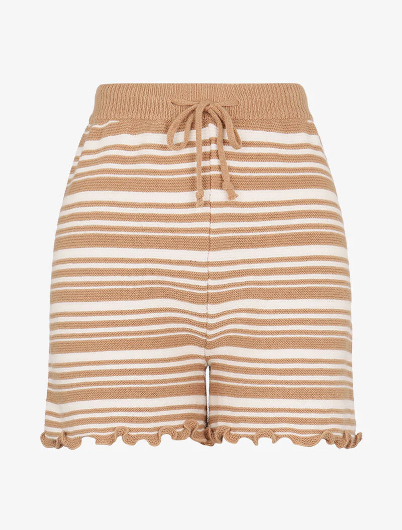 Geribde gebreide short - camel