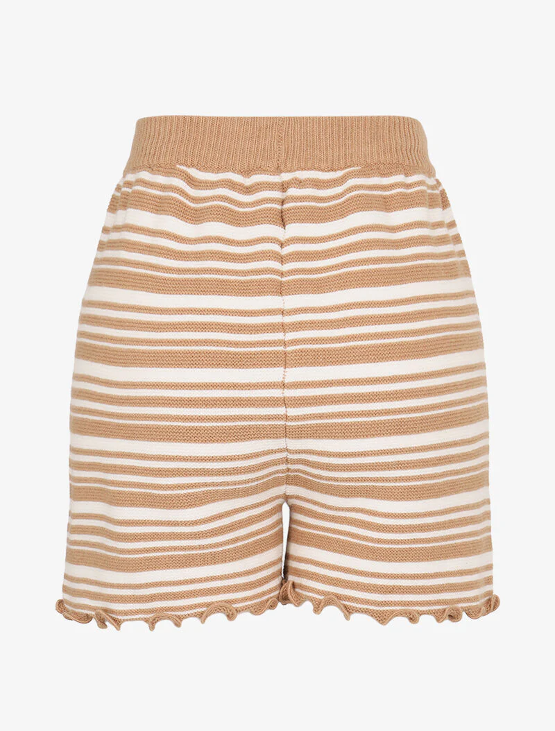Geribde gebreide short - camel - Image 2