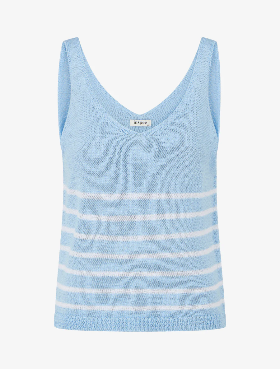 Gestreepte gebreide tanktop - Lichtblauw