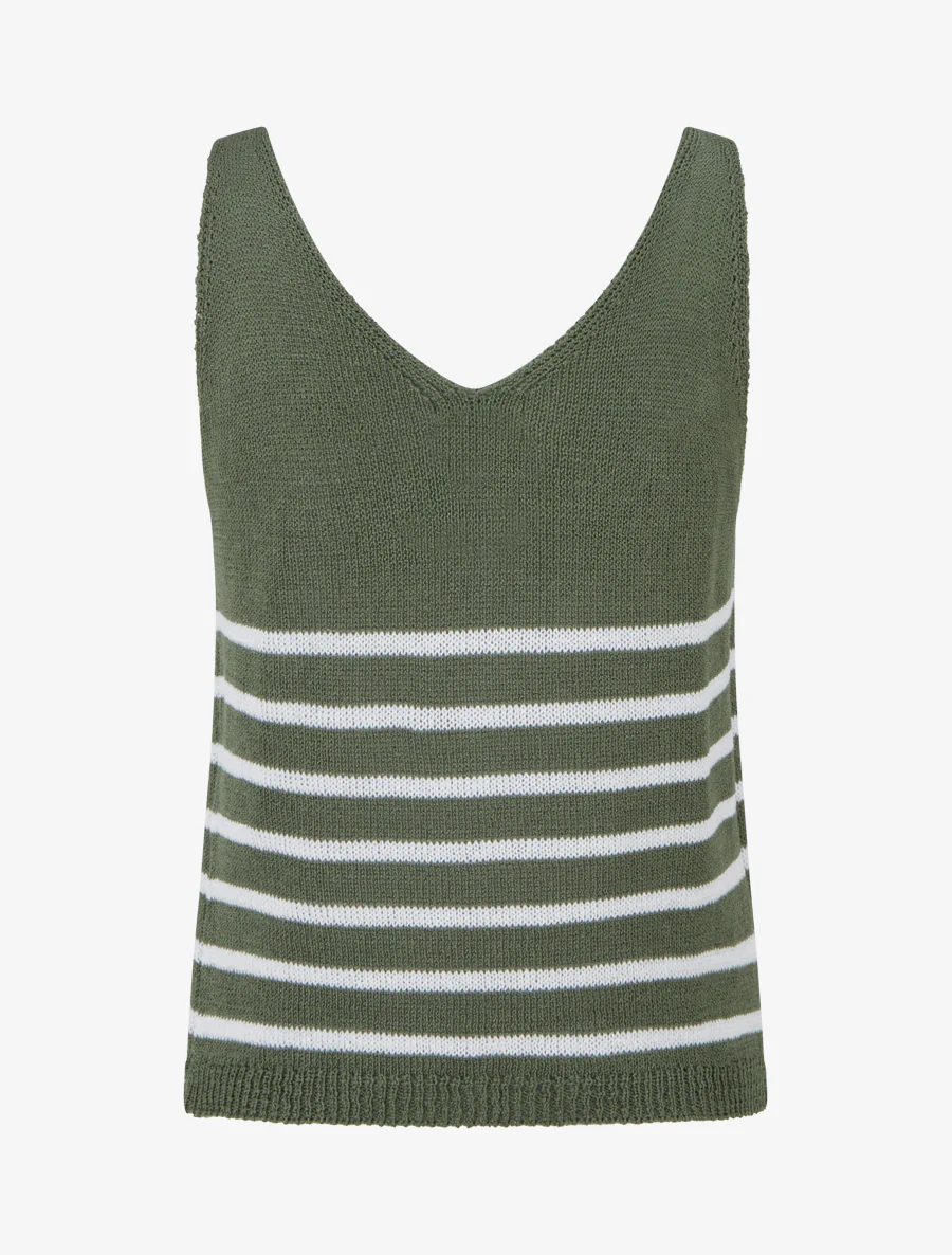 Gestreepte gebreide tanktop - Kaki - Image 2