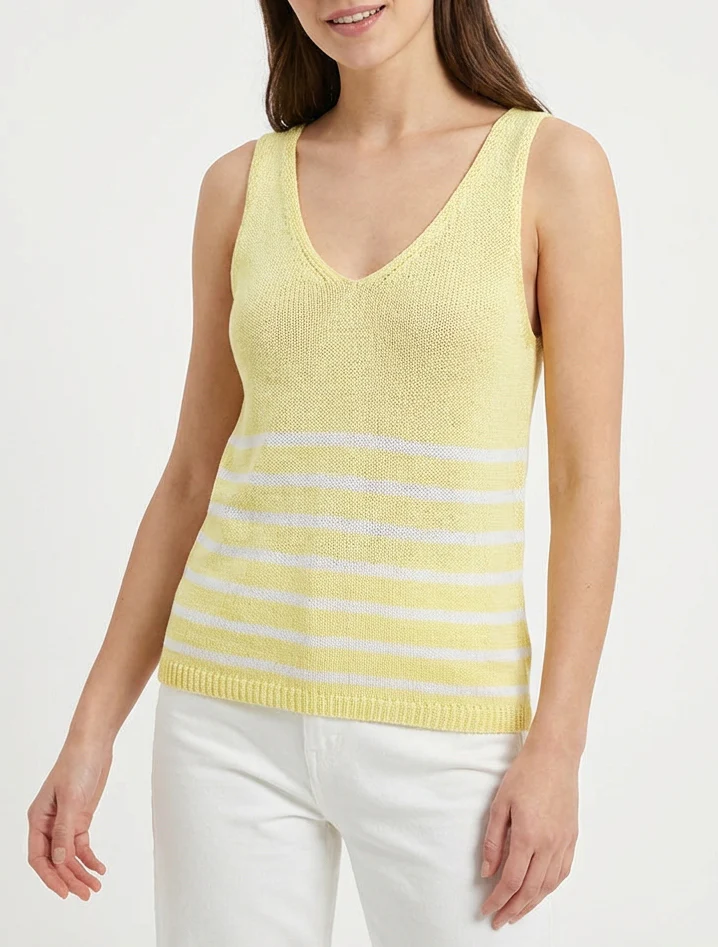 Gestreepte gebreide tanktop - Geel - Image 4