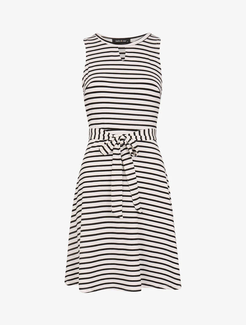 Gestreepte jurk met sleutelgatdetail - wit