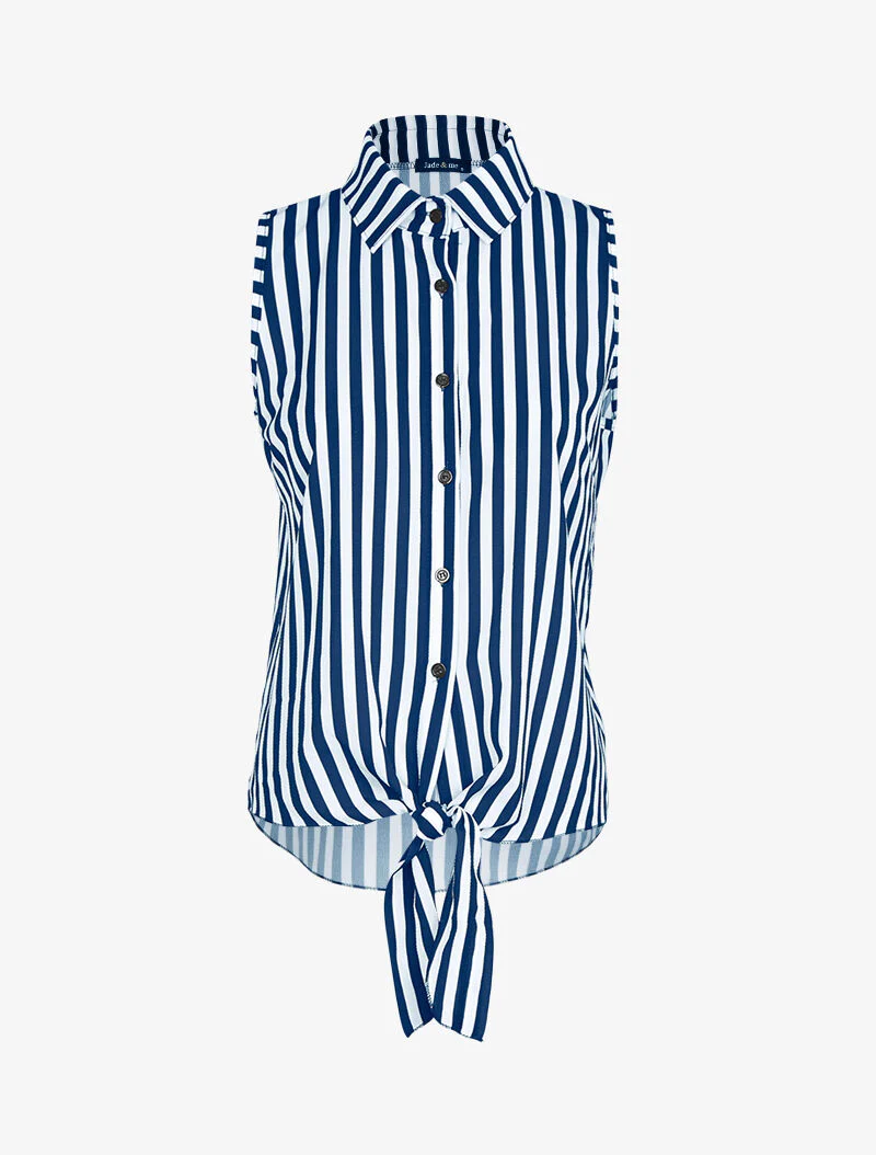 Gestreepte mouwloze blouse - marine
