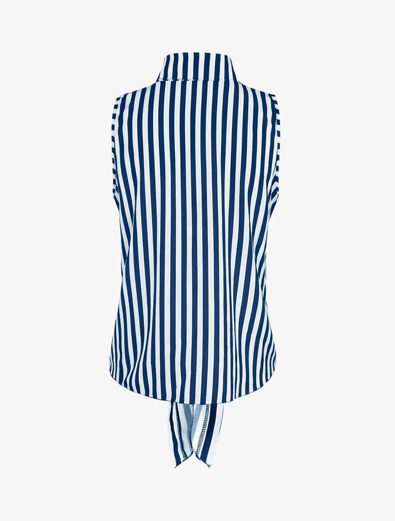 Gestreepte mouwloze blouse - marine - Image 2
