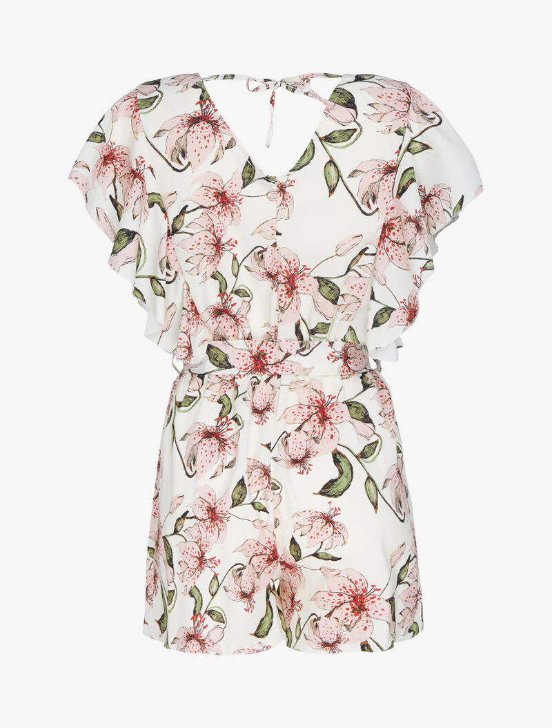 Gestreepte playsuit met ruches - ecru - Image 3