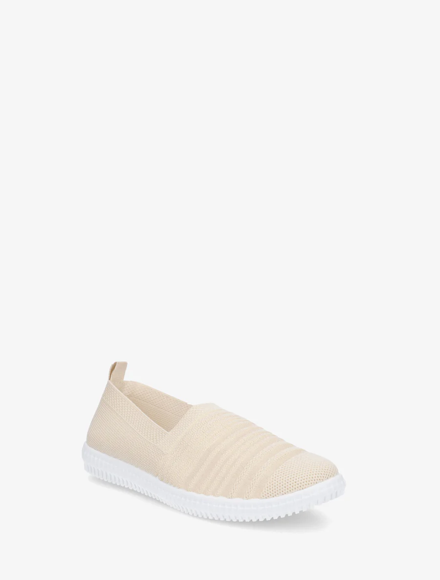 Gestreepte slip-on van opengewerkt breiwerk - Beige - Image 2