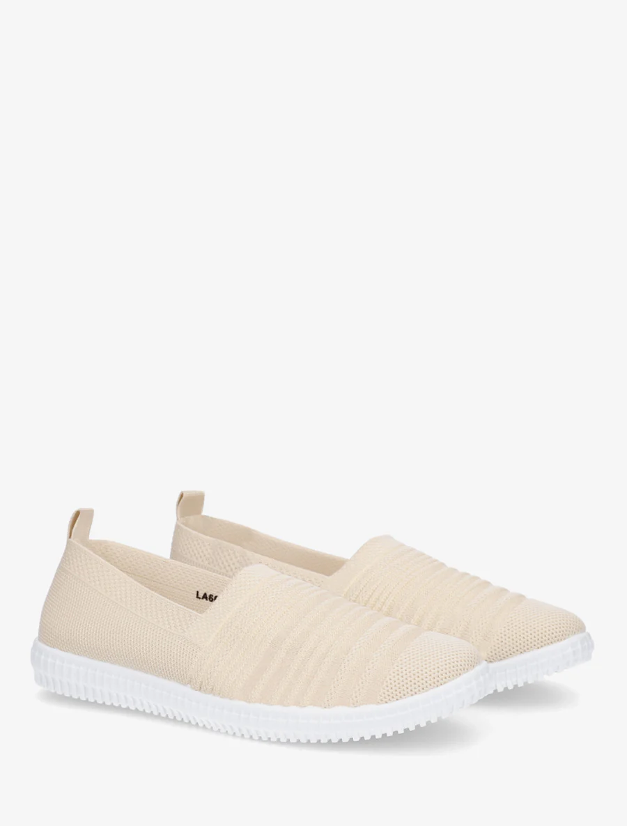 Gestreepte slip-on van opengewerkt breiwerk - Beige - Image 4