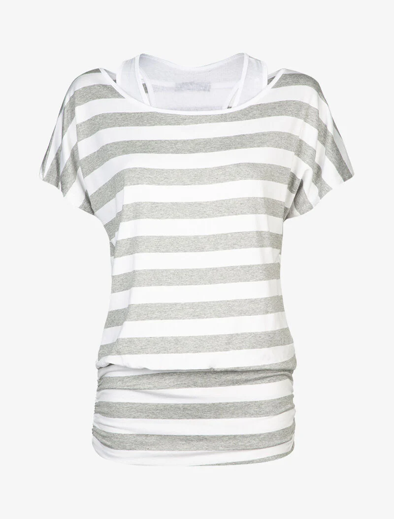 Gestreepte top met ingebouwde tanktop - lichtgrijs