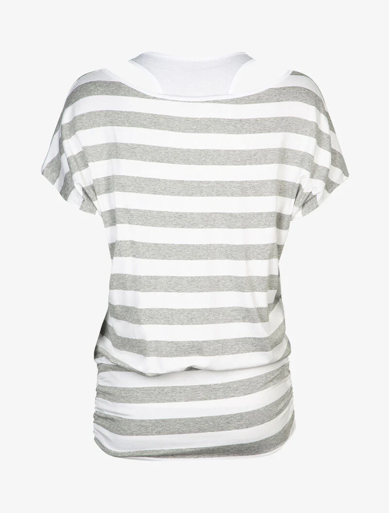 Gestreepte top met ingebouwde tanktop - lichtgrijs - Image 2