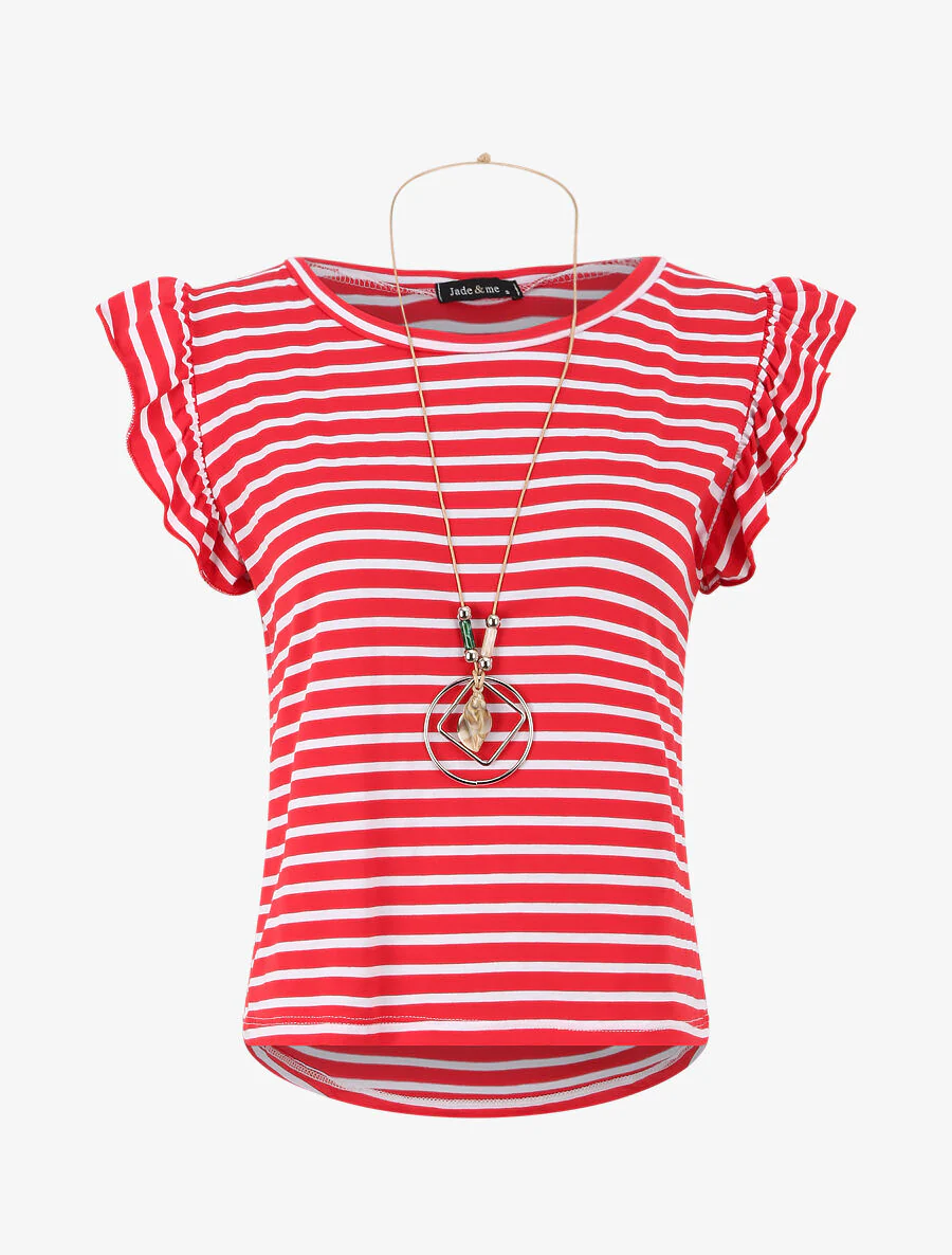 Gestreepte top met vliegende mouwen - Rood