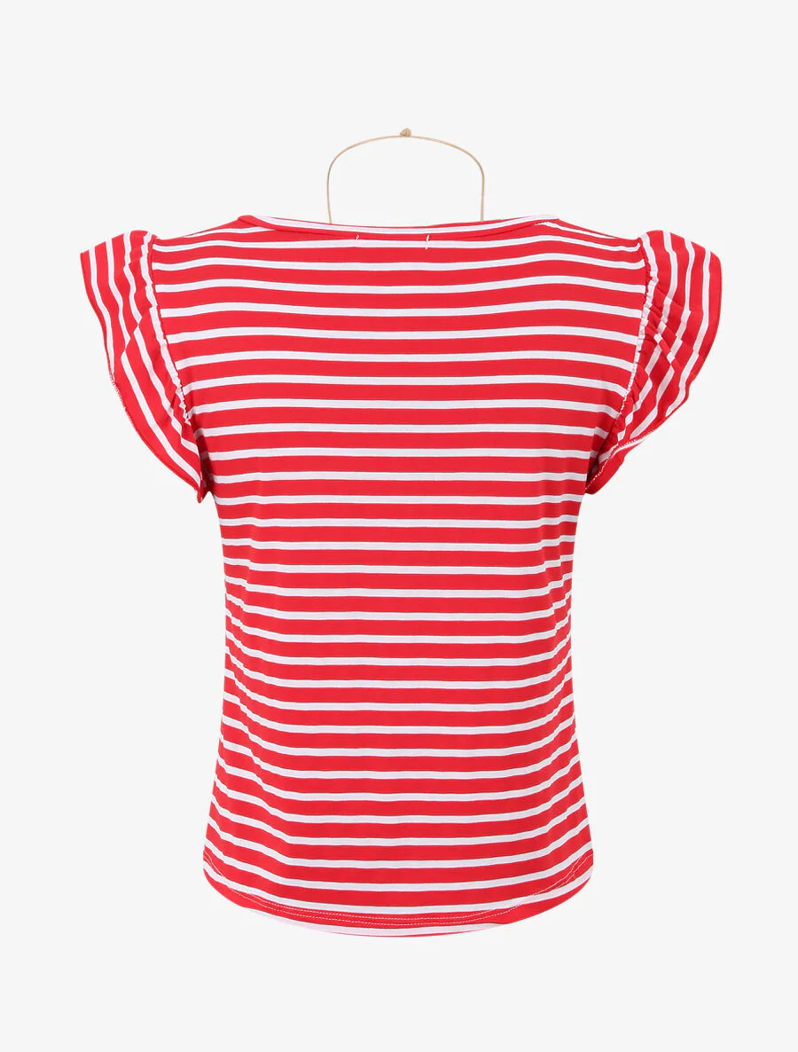 Gestreepte top met vliegende mouwen - Rood - Image 2
