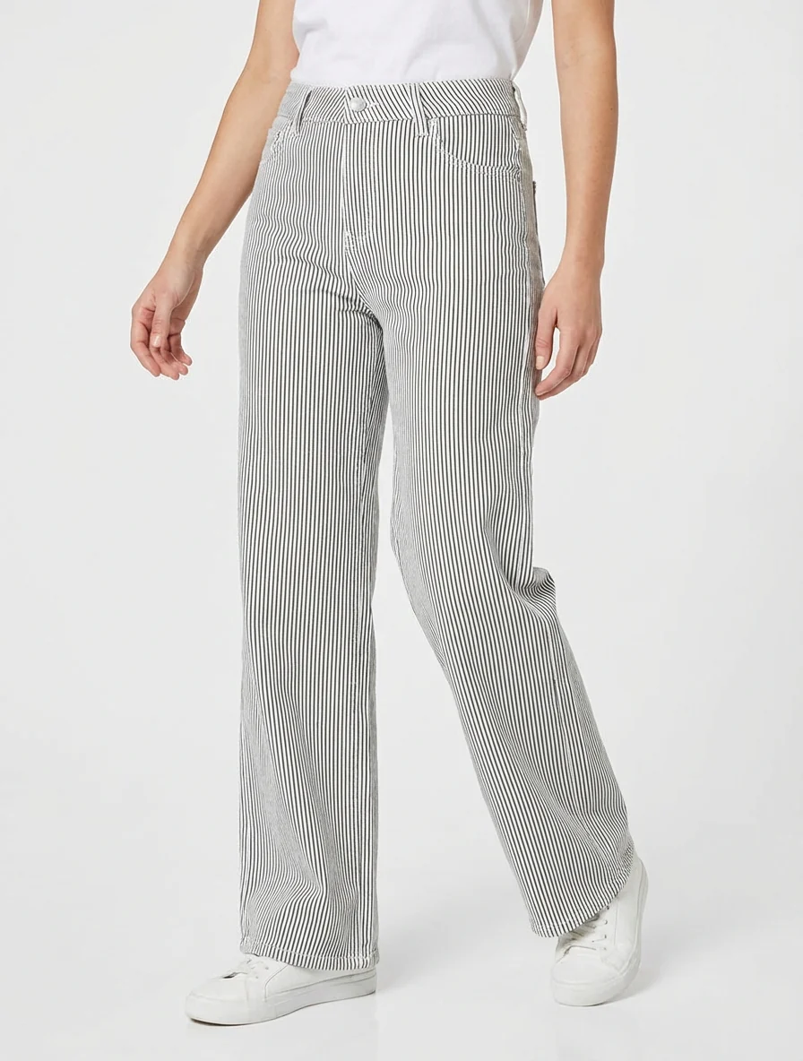Gestreepte wijde jeans - Wit - Image 4