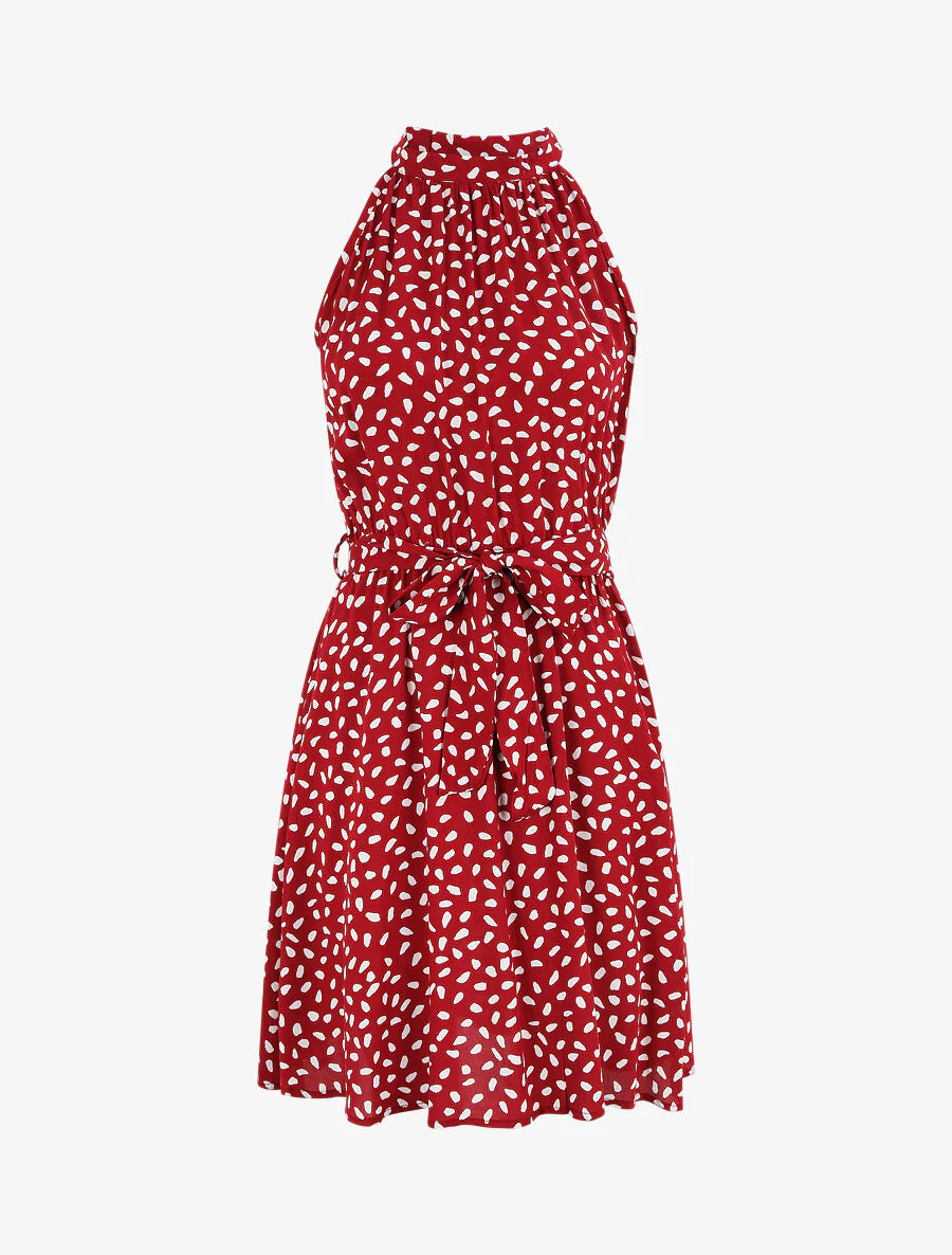 Getailleerde jurk met gespikkelde print - Rood