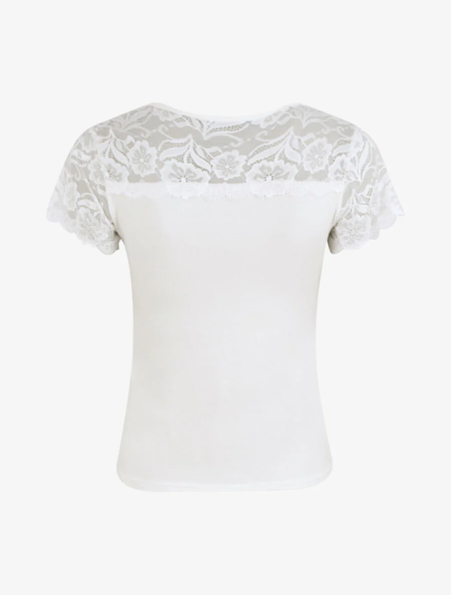 Getailleerd T-shirt met kanten schouders - Wit - Image 2