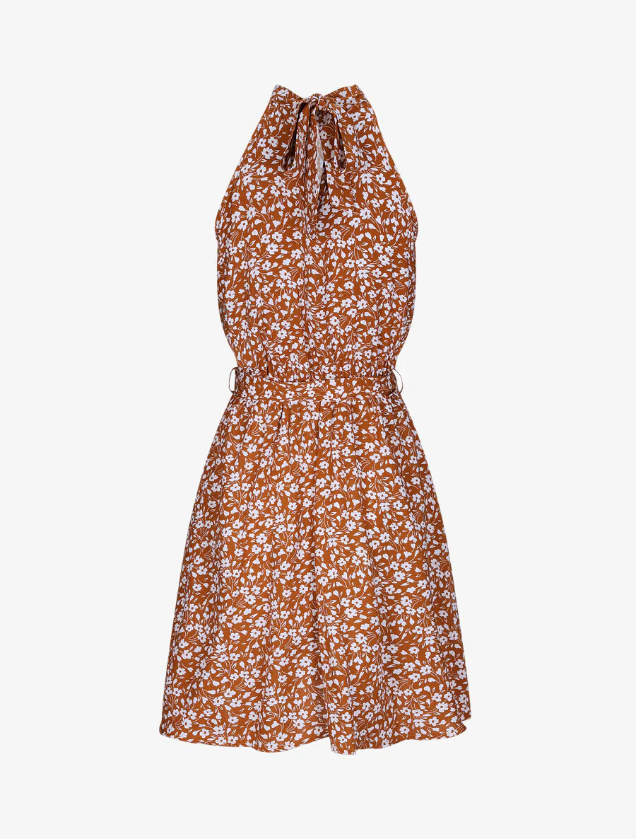 Getailleerde bloemenprint jurk met Amerikaanse kraag - Camel - Image 2