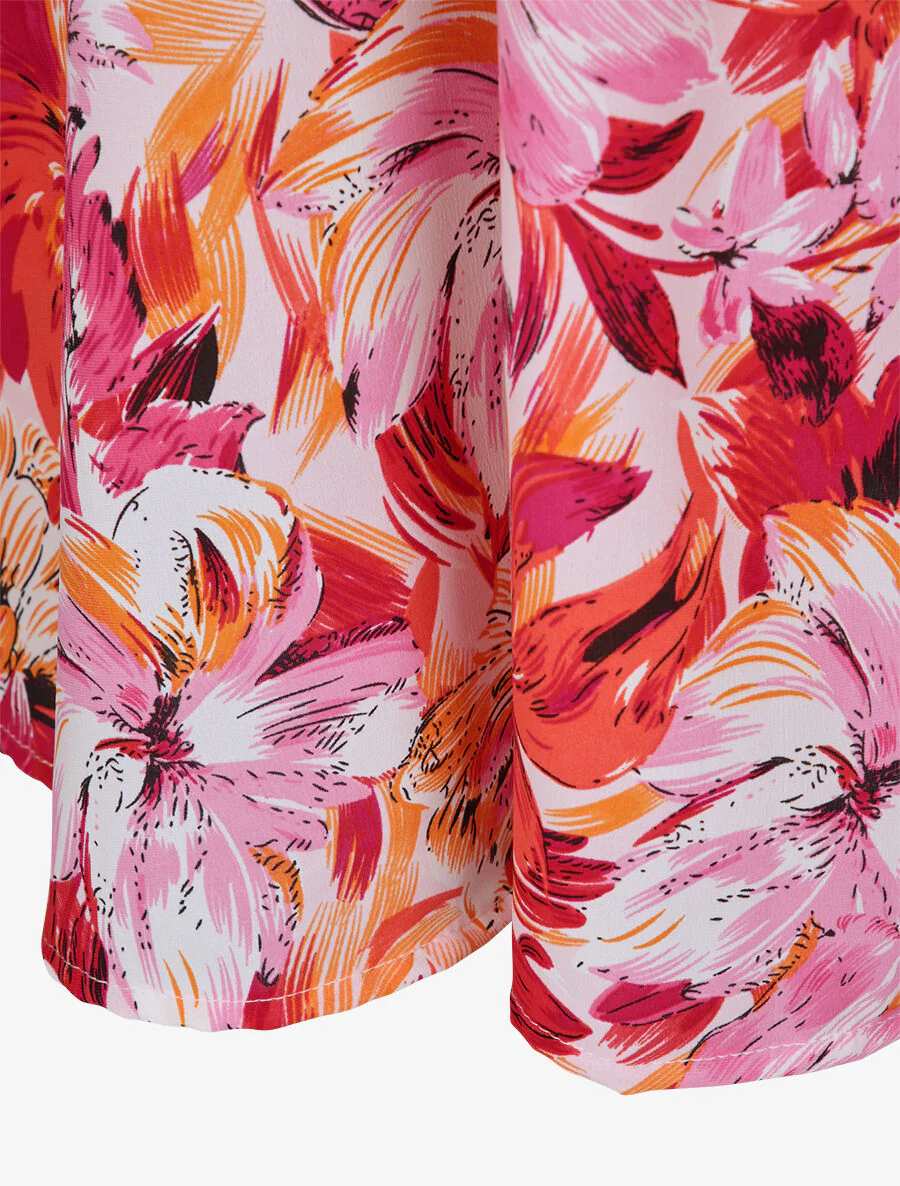 Getailleerde bloemenprint jurk met Amerikaanse kraag - Roze - Image 4