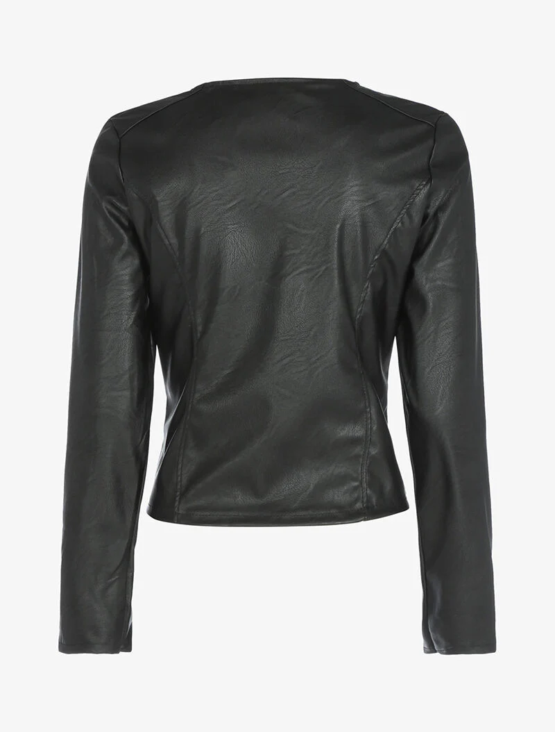Getailleerd jasje in imitatieleer - Zwart - Image 2