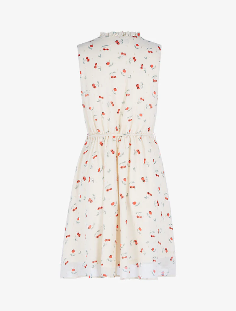 Getailleerde jurk in voile met kersenprint - beige - Image 2