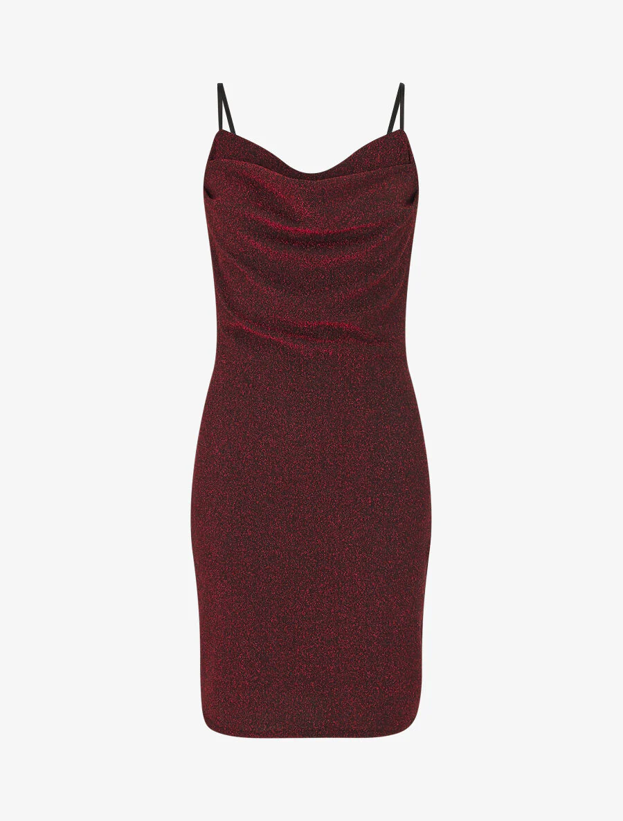 Getailleerde jurk met pailletten en col - Rood