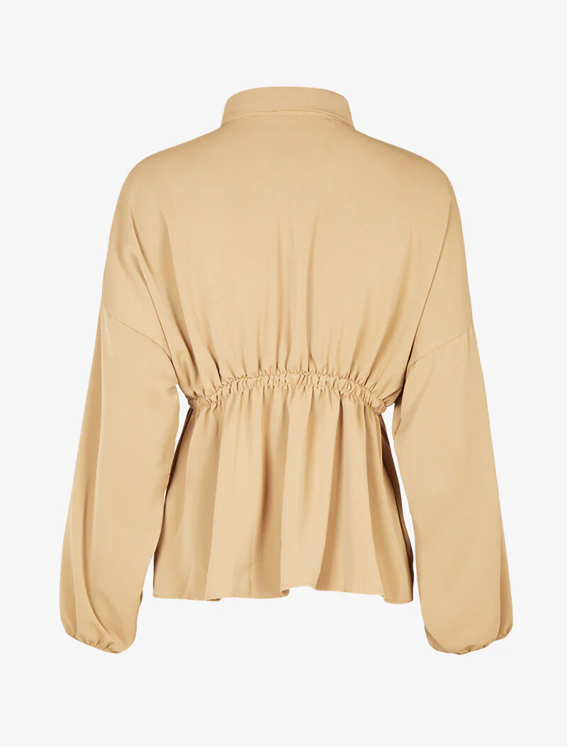 Getailleerde vloeiende blouse met kimono-stijl mouwen - Beige - Image 2
