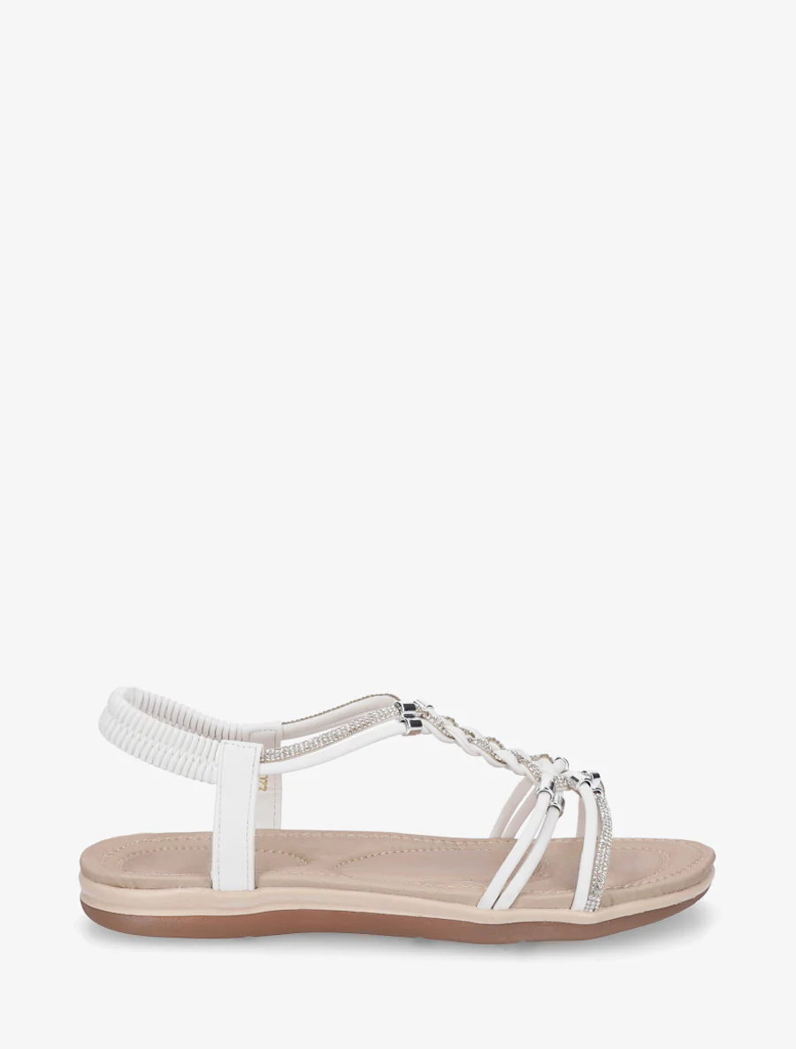 Gevlochten en met stras versierde sandalen. - Wit