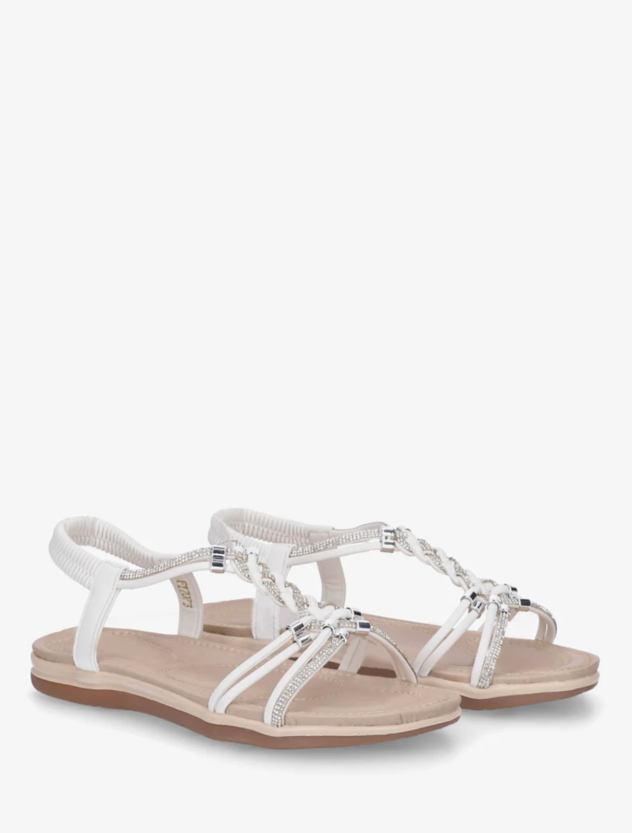 Gevlochten en met stras versierde sandalen. - Wit - Image 4