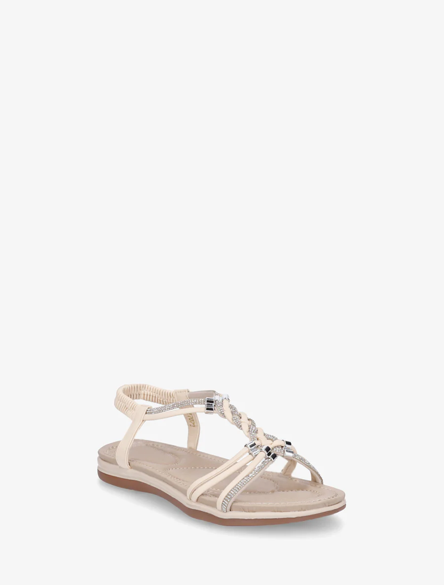 Gevlochten en met stras versierde sandalen. - Beige - Image 2