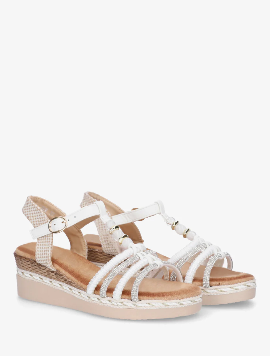 Gevlochten en met strass versierde sandalen - Wit - Image 4
