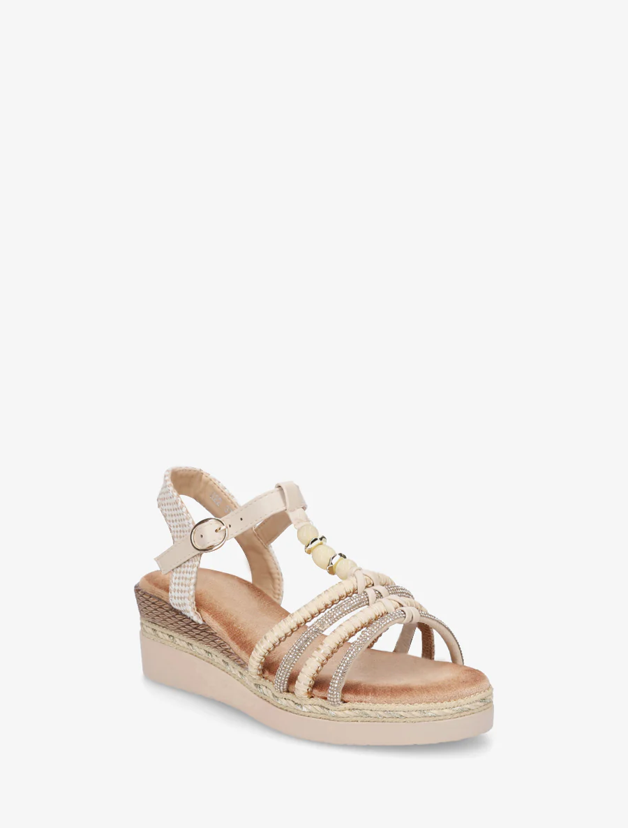 Gevlochten en met strass versierde sandalen - Beige - Image 2