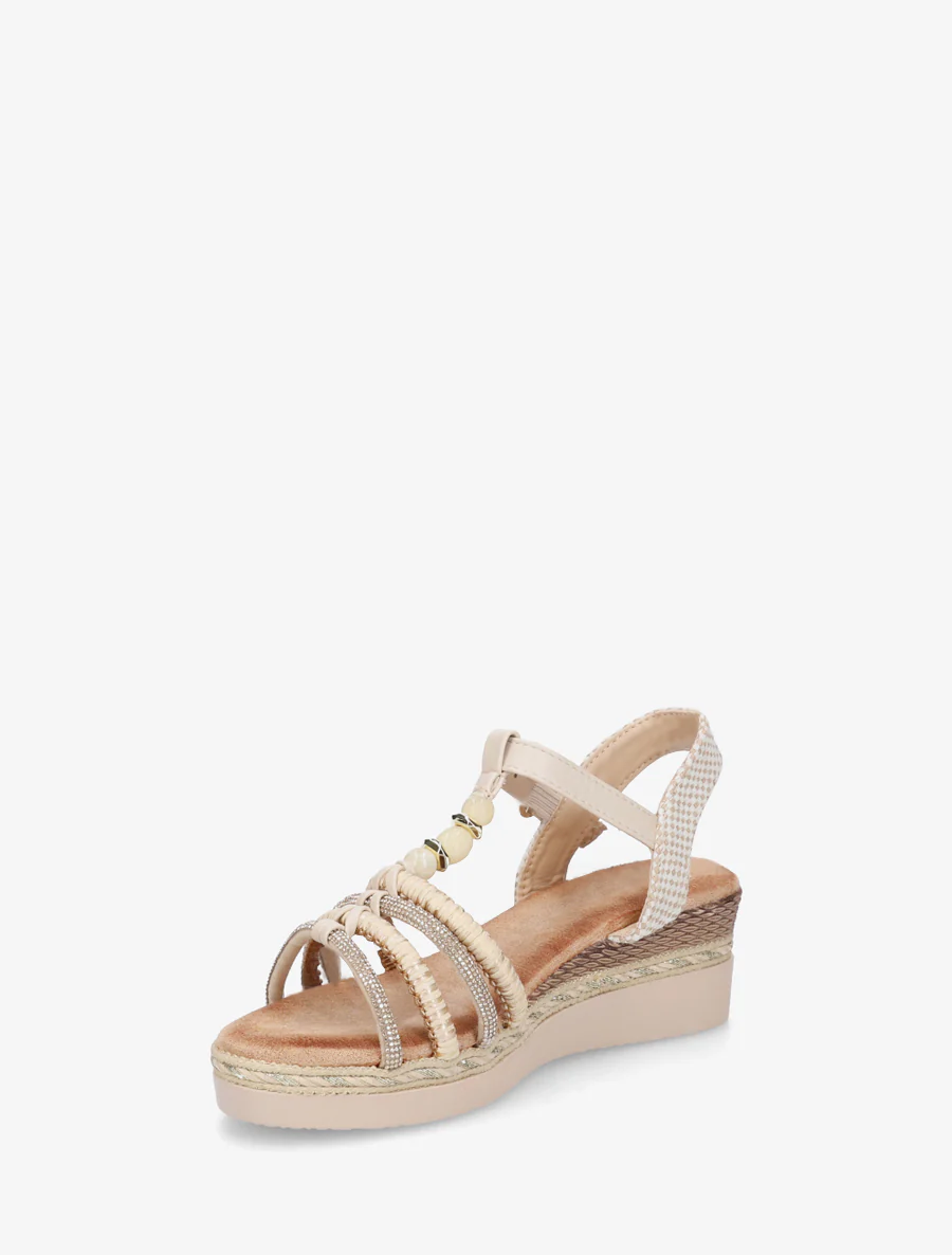 Gevlochten en met strass versierde sandalen - Beige - Image 3