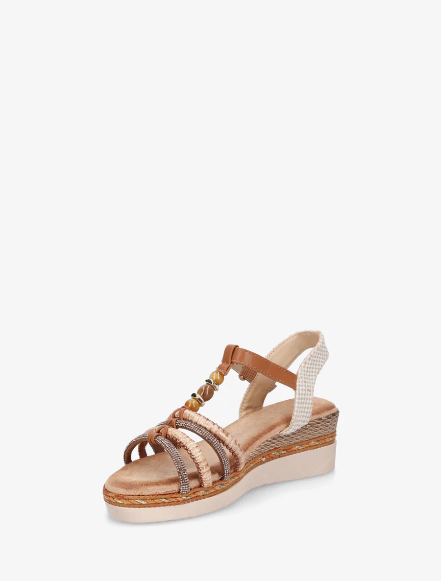 Gevlochten en met strass versierde sandalen - Kameel - Image 3