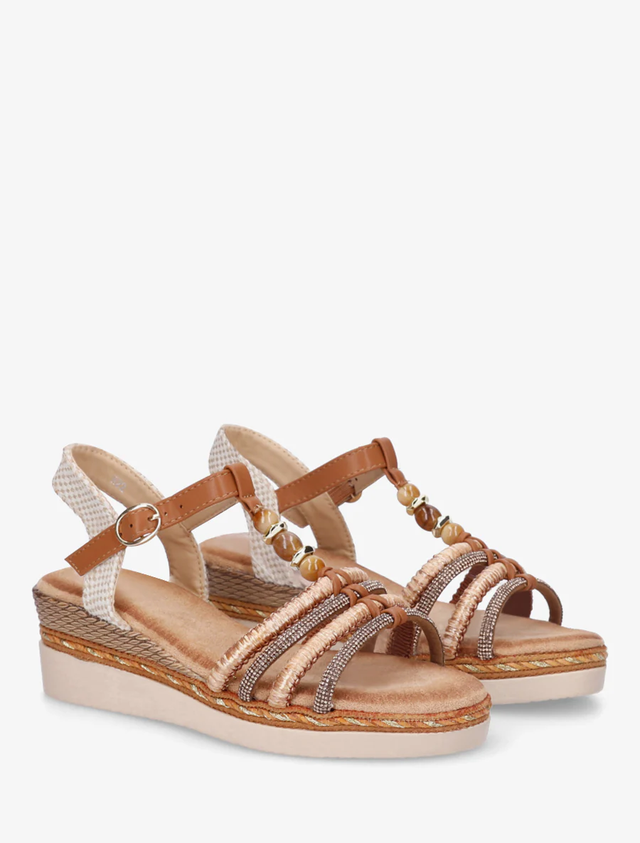 Gevlochten en met strass versierde sandalen - Kameel - Image 4
