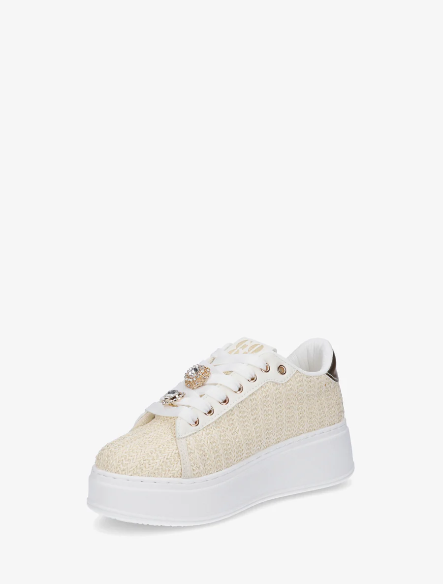 Gevlochten juten sneakers met iriserend detail. - Beige - Image 3