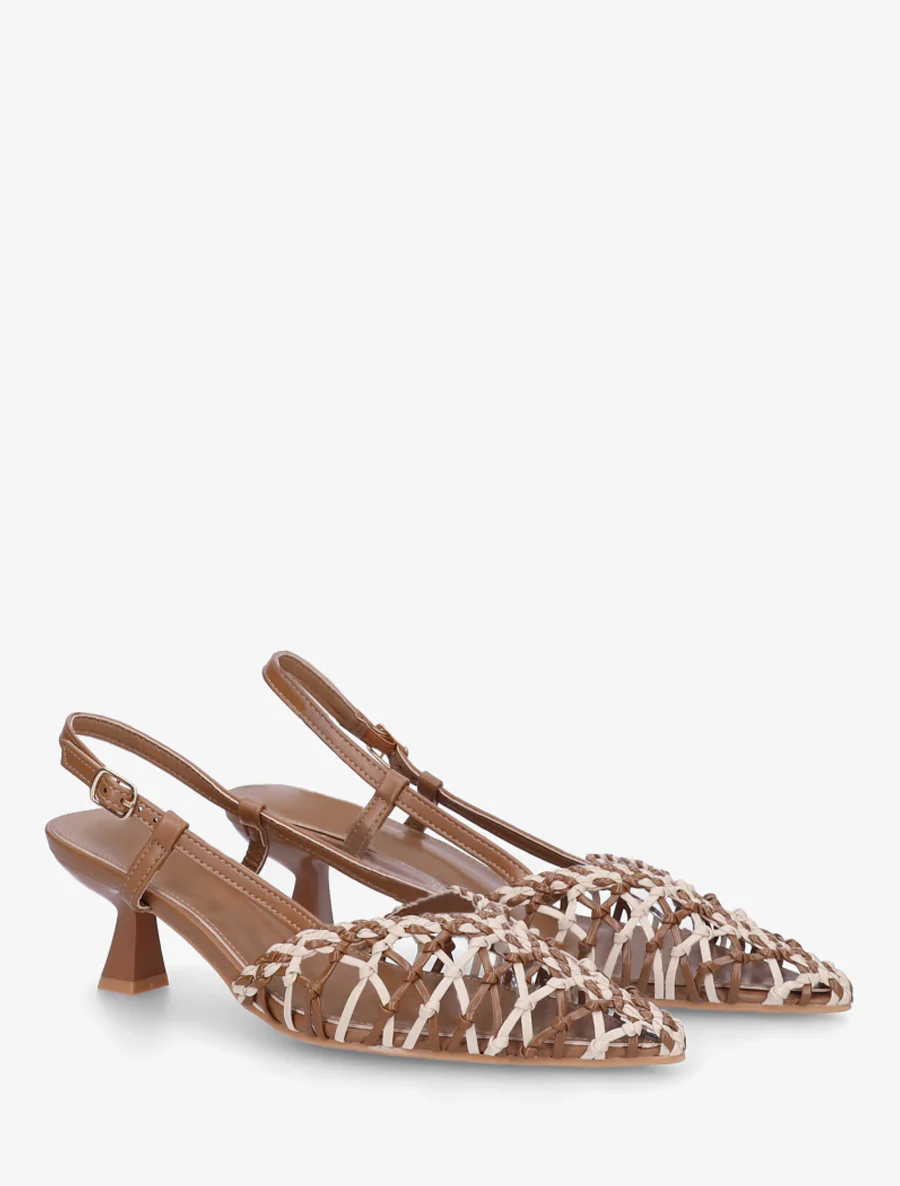 Gevlochten pumps van imitatieleer - Bruin - Image 4