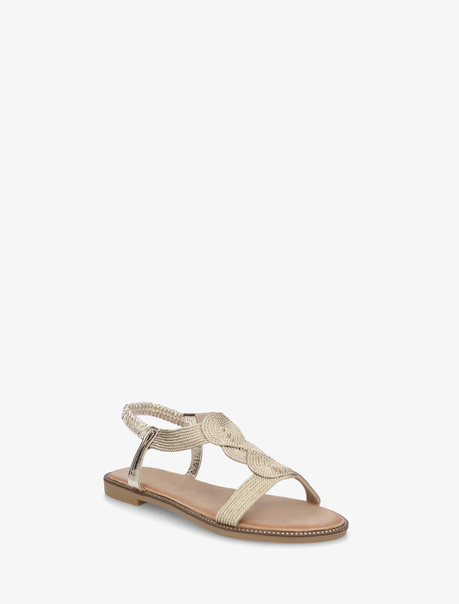 Gevlochten sandalen met elastische enkelband. - Goud - Image 2