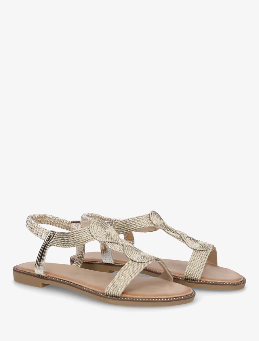 Gevlochten sandalen met elastische enkelband. - Goud - Image 4