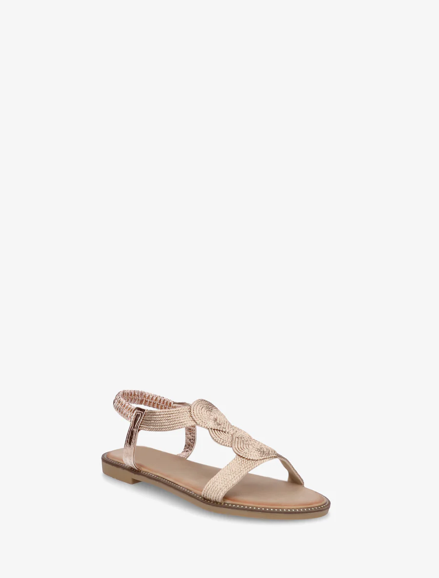 Gevlochten sandalen met elastische enkelband. - Roségoud - Image 2