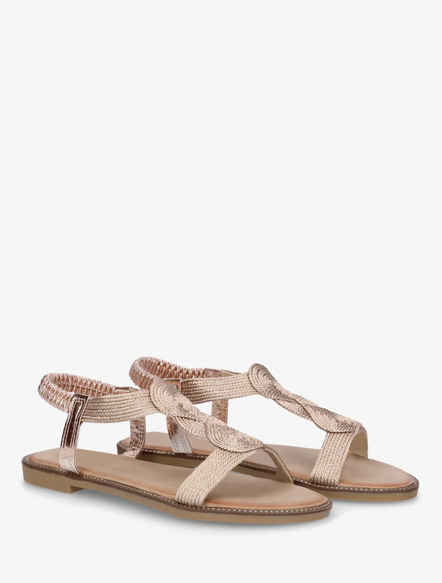 Gevlochten sandalen met elastische enkelband. - Roségoud - Image 4