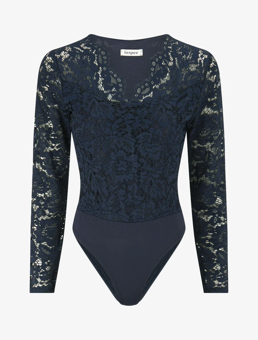 Gevoerde kanten body - Marineblauw