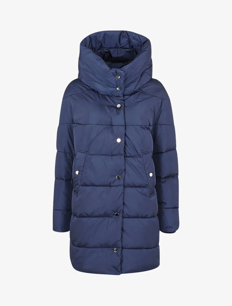 Gewatteerde jas met capuchon - marineblauw