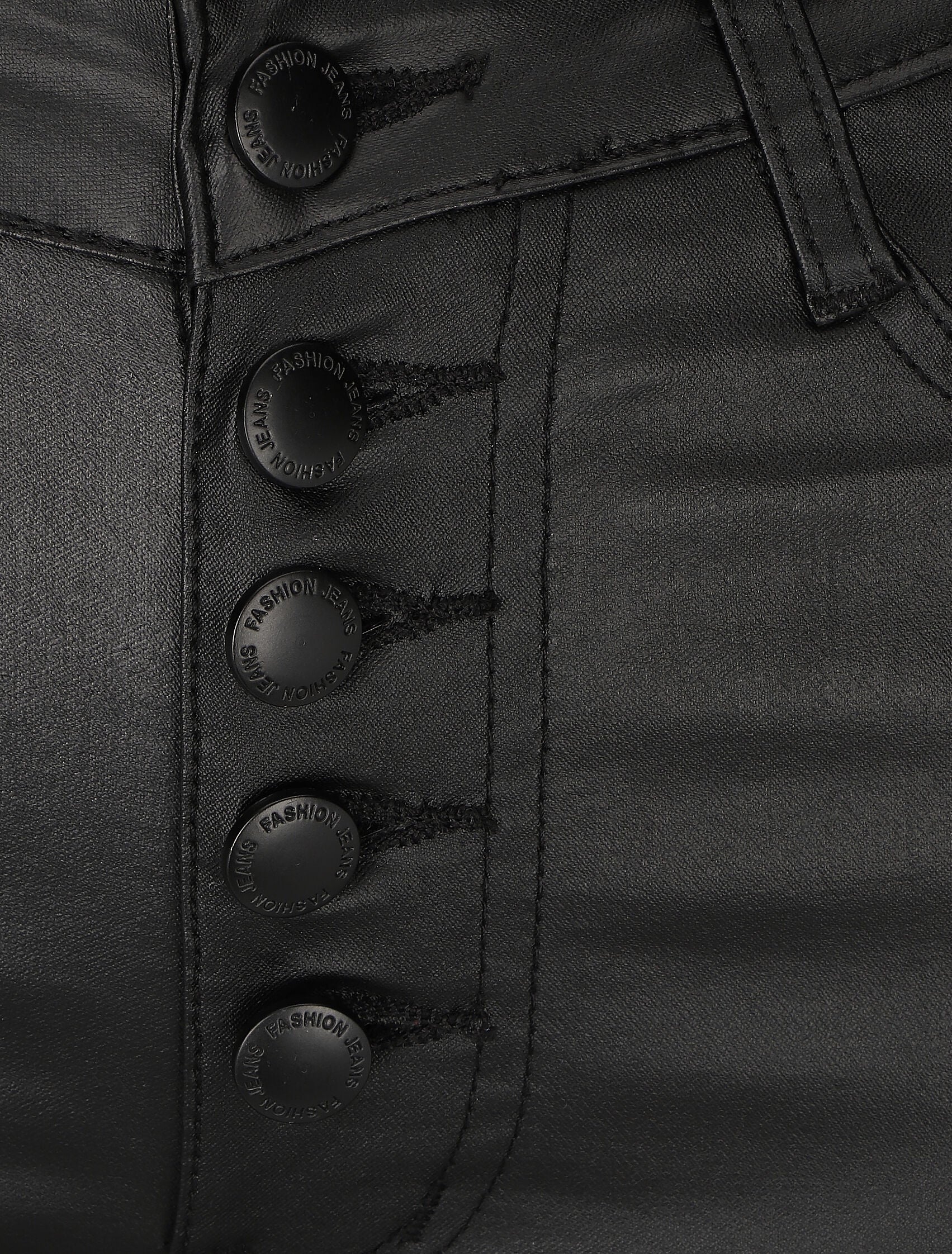 Gewaxte skinny push-up jeans met knopen - zwart - Image 3