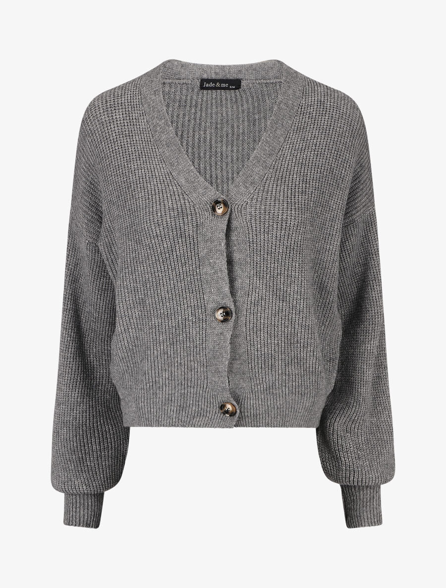 Geribd vest met V-hals - Grijs