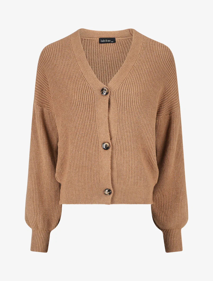Geribd vest met V-hals - Camel