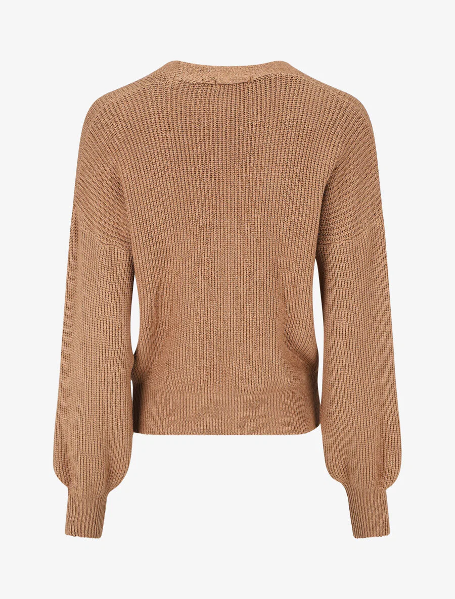 Geribd vest met V-hals - Camel - Image 2