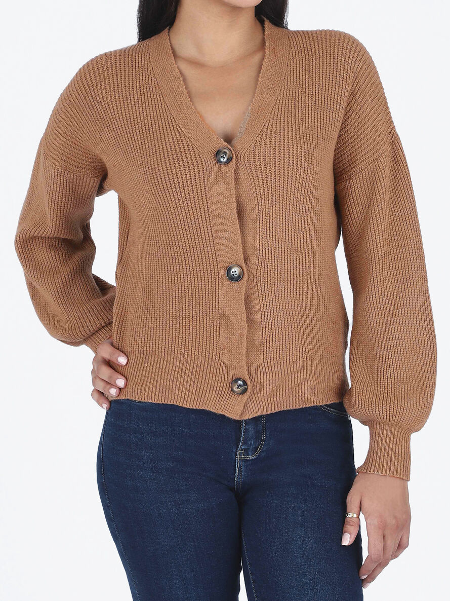 Geribd vest met V-hals - Camel - Image 4