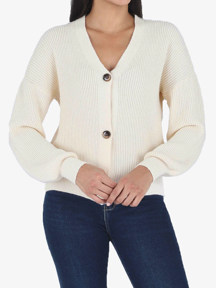Geribd vest met V-hals - Beige - Image 4