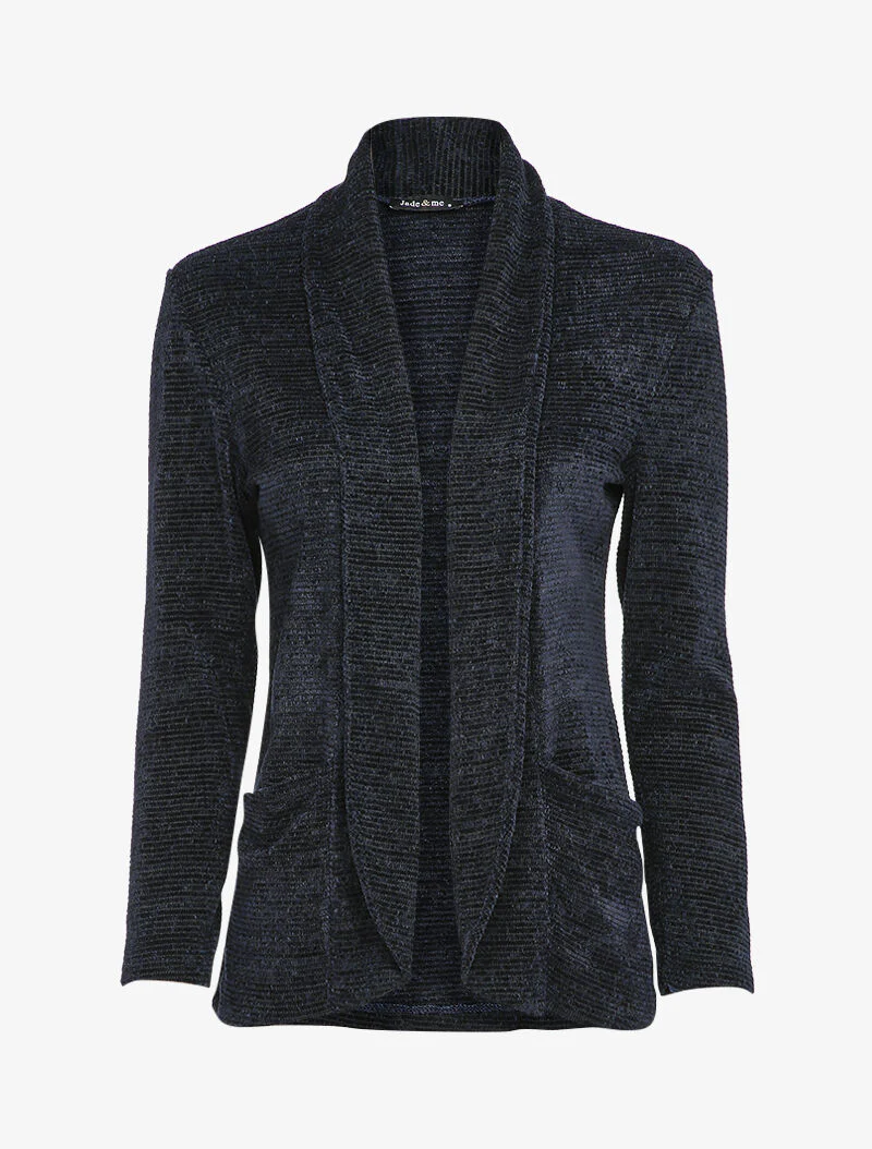 Getextureerd vest met sjaalkraag - Marineblauw