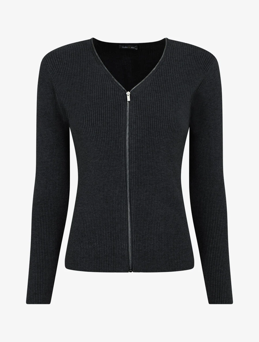 Gilet van ribbreisel met rits - zwart