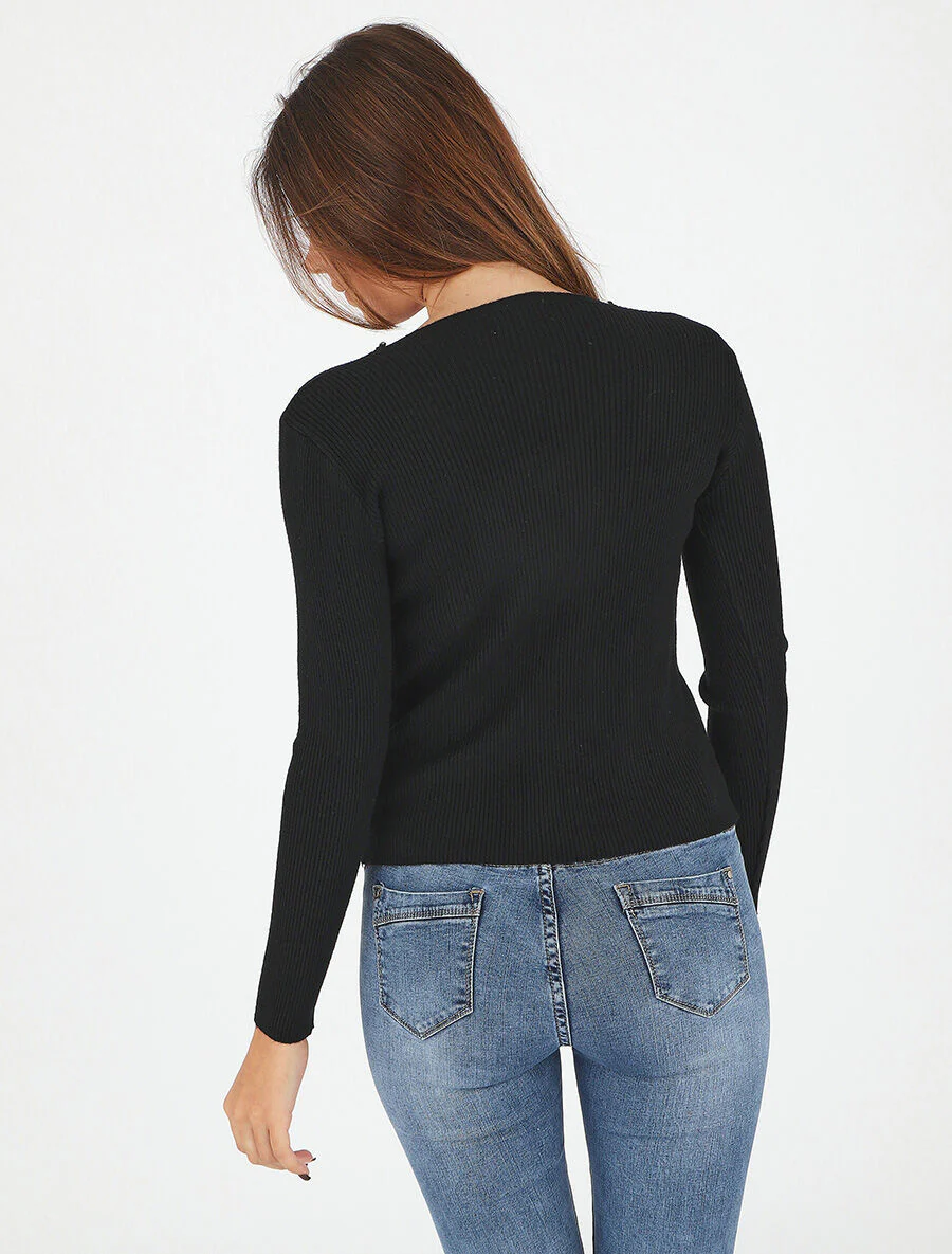 Gilet van ribbreisel met rits - zwart - Image 5