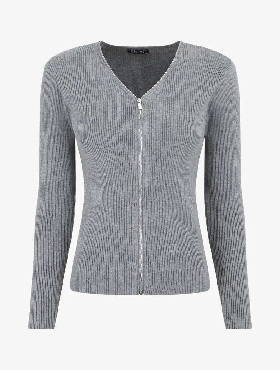 Gilet van ribbreisel met rits - Grijs